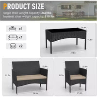 ALAULM Ensemble de mobilier de patio 4 pièces Chaises en rotin tressé d'extérieur Ensembles de conversation avec table basse, Ensemble bistro à bascule