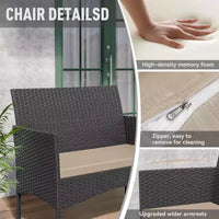 ALAULM Ensemble de mobilier de patio 4 pièces Chaises en rotin tressé d'extérieur Ensembles de conversation avec table basse, Ensemble bistro à bascule