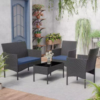 ALAULM Ensemble de mobilier de patio 4 pièces Chaises en rotin tressé d'extérieur Ensembles de conversation avec table basse, Ensemble bistro à bascule