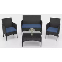ALAULM Ensemble de mobilier de patio 4 pièces Chaises en rotin tressé d'extérieur Ensembles de conversation avec table basse, Ensemble bistro à bascule