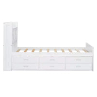 Lit double en bois Whisen, cadre de lit extensible avec lit gigogne double, tête de lit de rangement, trois tiroirs