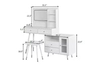 GDFStudio Ramon Coiffeuse 4 tiroirs avec tabouret, miroir dimmable, prise électrique et armoire latérale réglable