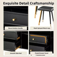 GDFStudio Ramon Coiffeuse 4 tiroirs avec tabouret, miroir dimmable, prise électrique et armoire latérale réglable