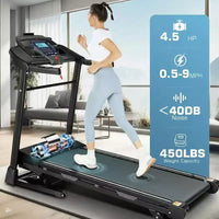 KRISRATE Tapis roulant avec inclinaison automatique de 15 % et grand écran LED, application intelligente et haut-parleur Bluetooth, tapis roulant pliable robuste de 4,5 CV pour salle de sport à domicile