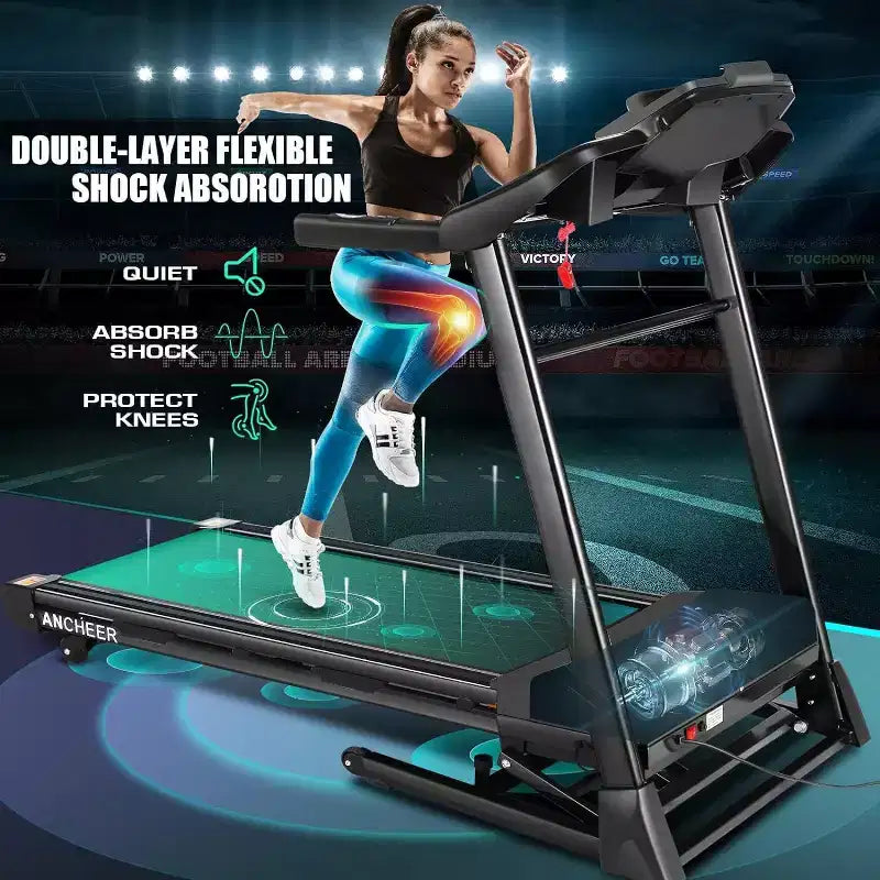 KRISRATE Tapis roulant avec inclinaison automatique de 15 % et grand écran LED, application intelligente et haut-parleur Bluetooth, tapis roulant pliable robuste de 4,5 CV pour salle de sport à domicile