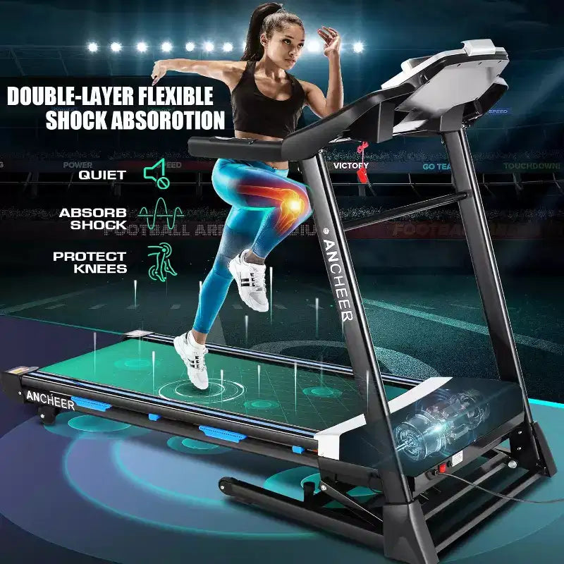 KRISRATE Tapis roulant avec inclinaison automatique de 15 % et grand écran LED, application intelligente et haut-parleur Bluetooth, tapis roulant pliable robuste de 4,5 CV pour salle de sport à domicile