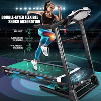 KRISRATE Tapis roulant avec inclinaison automatique de 15 % et grand écran LED, application intelligente et haut-parleur Bluetooth, tapis roulant pliable robuste de 4,5 CV pour salle de sport à domicile