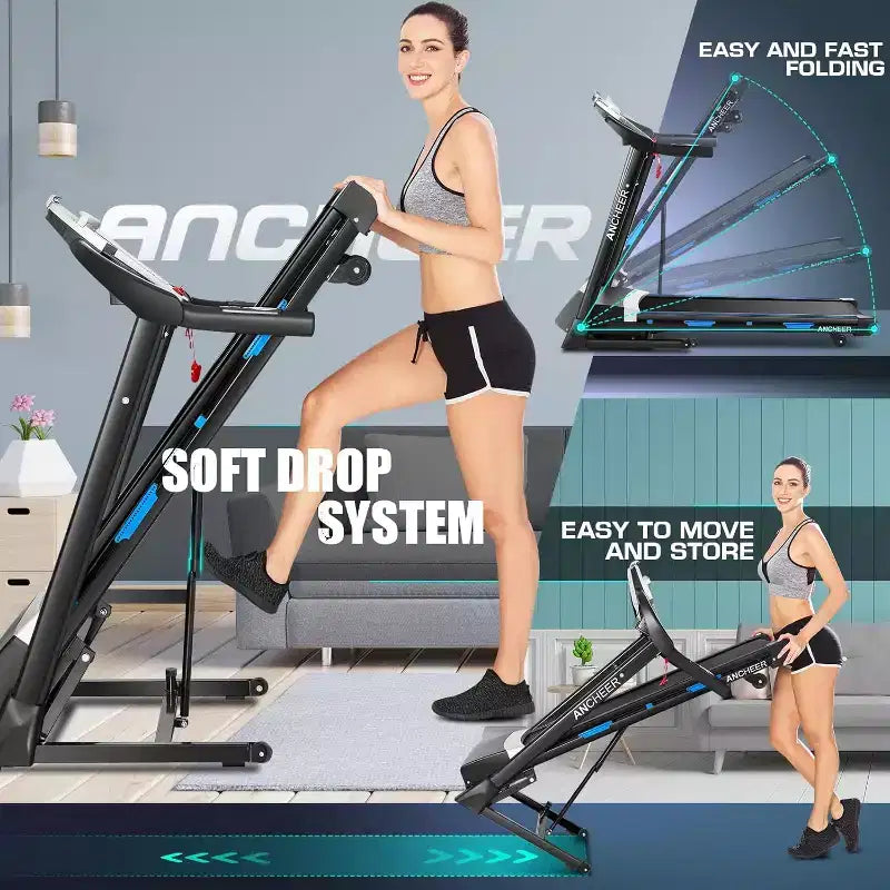 KRISRATE Tapis roulant avec inclinaison automatique de 15 % et grand écran LED, application intelligente et haut-parleur Bluetooth, tapis roulant pliable robuste de 4,5 CV pour salle de sport à domicile