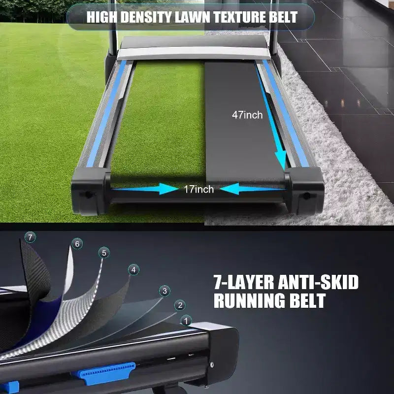 KRISRATE Tapis roulant avec inclinaison automatique de 15 % et grand écran LED, application intelligente et haut-parleur Bluetooth, tapis roulant pliable robuste de 4,5 CV pour salle de sport à domicile
