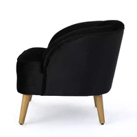 Fauteuil club en velours TUYOHW, fauteuil avec dossier incurvé, surpiqûres passepoilées, pieds évasés en bois d'hévéa, fauteuil d'appoint pour salon, chambre à coucher