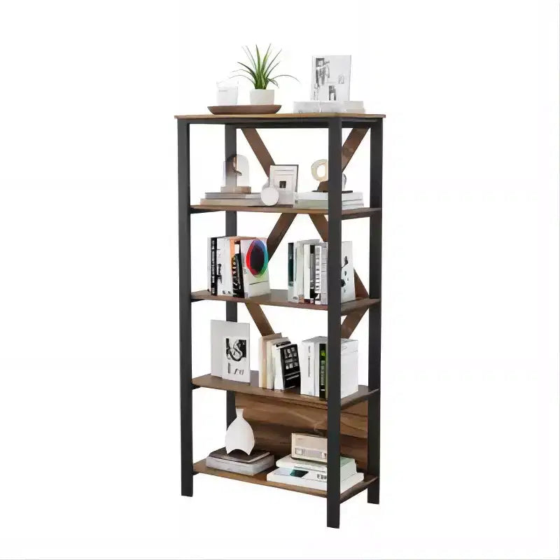 Bibliothèque LED avec barre lumineuse, étagère échelle 4 ou 5 niveaux en panneau de particules et structure en fer, couleur vintage pour salon, chambre