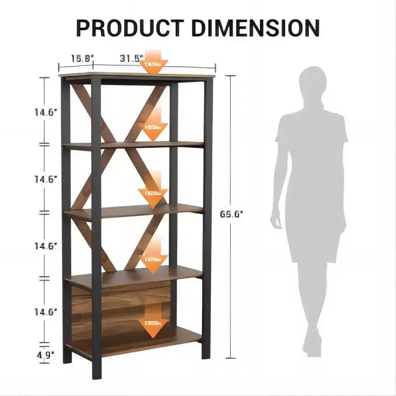 Bibliothèque LED avec barre lumineuse, étagère échelle 4 ou 5 niveaux en panneau de particules et structure en fer, couleur vintage pour salon, chambre