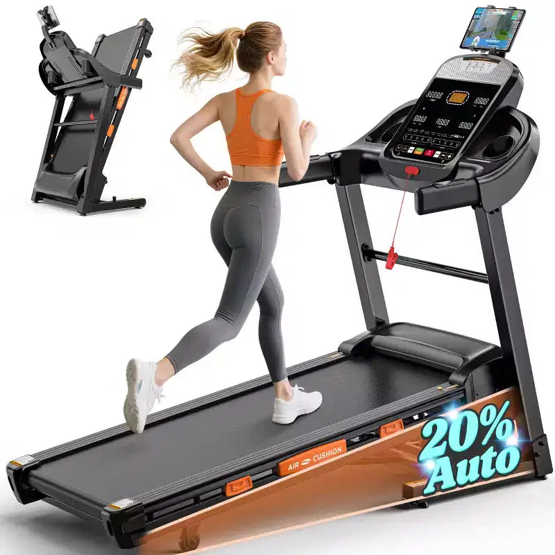 Tapis Roulant Pliable avec Inclinaison de 20%, Tapis Roulant Rapide 19 km/h avec 105 Programmes pour la Course à Pied et la Marche à Domicile, Connecté à l'Application, Bande Plus Large, Charge Maximale 180 kg