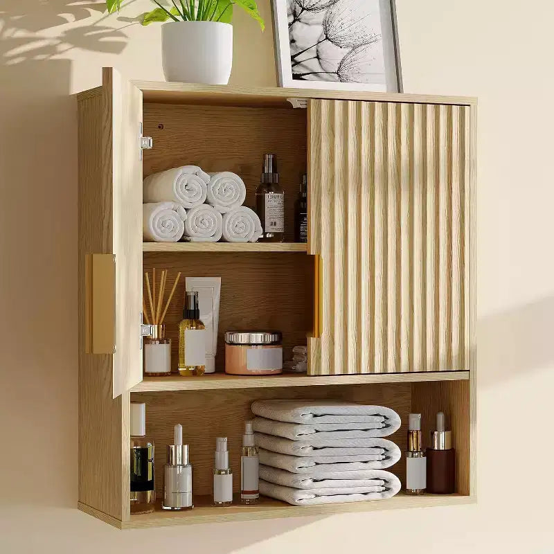 Armoire murale de salle de bain, 25x23x8 Pharmacie avec étagère réglable, porte à motif ondulé, rangement pour salle de bain, cuisine, buanderie, entrée