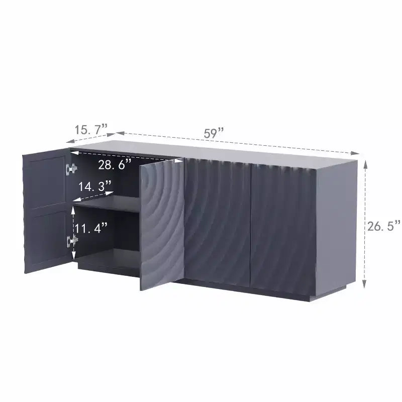 Buffet spiral moderne 59", meuble de rangement d'entrée art bas profil avec portes à texture ondulée 3D - Panipeachy