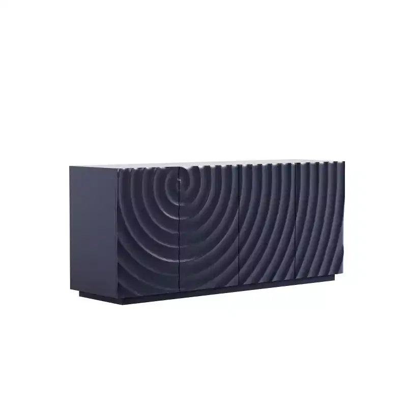 Buffet spiral moderne 59", meuble de rangement d'entrée art bas profil avec portes à texture ondulée 3D - Panipeachy