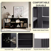 Buffet spiral moderne 59", meuble de rangement d'entrée art bas profil avec portes à texture ondulée 3D - Panipeachy