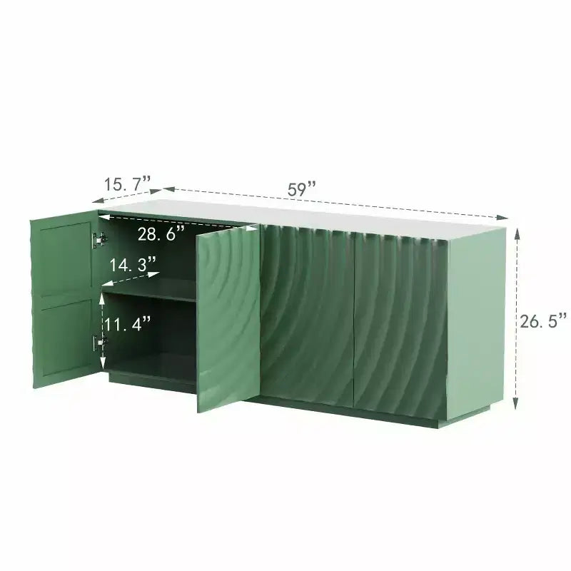 Buffet spiral moderne 59", meuble de rangement d'entrée art bas profil avec portes à texture ondulée 3D - Panipeachy