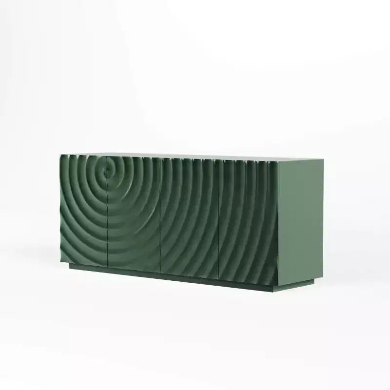 Buffet spiral moderne 59", meuble de rangement d'entrée art bas profil avec portes à texture ondulée 3D - Panipeachy