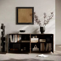 Buffet spiral moderne 59", meuble de rangement d'entrée art bas profil avec portes à texture ondulée 3D - Panipeachy