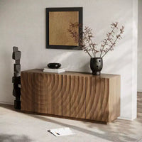 Buffet spiral moderne 59", meuble de rangement d'entrée art bas profil avec portes à texture ondulée 3D - Panipeachy