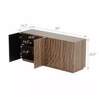 Buffet spiral moderne 59", meuble de rangement d'entrée art bas profil avec portes à texture ondulée 3D - Panipeachy