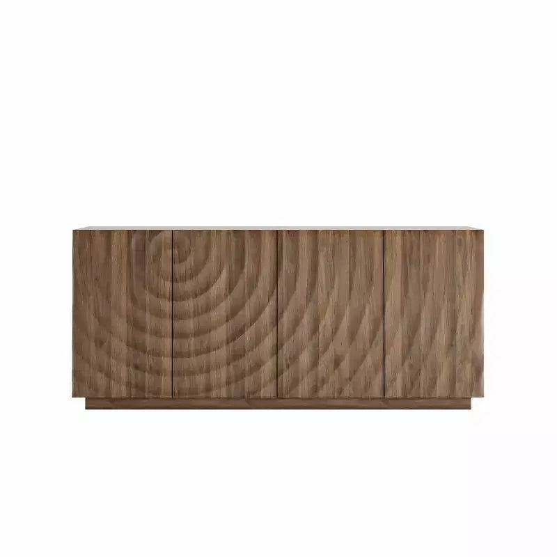 Buffet spiral moderne 59", meuble de rangement d'entrée art bas profil avec portes à texture ondulée 3D - Panipeachy