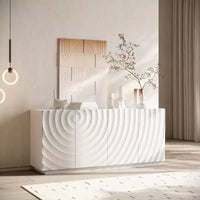 Buffet spiral moderne 59", meuble de rangement d'entrée art bas profil avec portes à texture ondulée 3D - Panipeachy