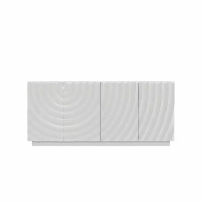 Buffet spiral moderne 59", meuble de rangement d'entrée art bas profil avec portes à texture ondulée 3D - Panipeachy