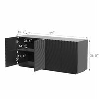 Buffet spiral moderne 59", meuble de rangement d'entrée art bas profil avec portes à texture ondulée 3D - Panipeachy