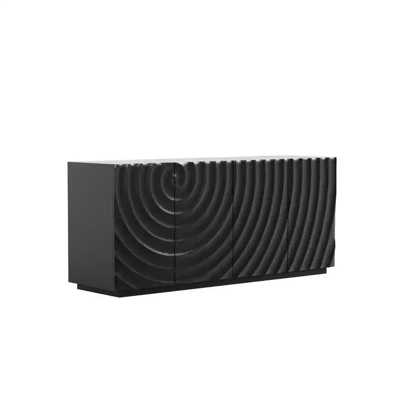 Buffet spiral moderne 59", meuble de rangement d'entrée art bas profil avec portes à texture ondulée 3D - Panipeachy