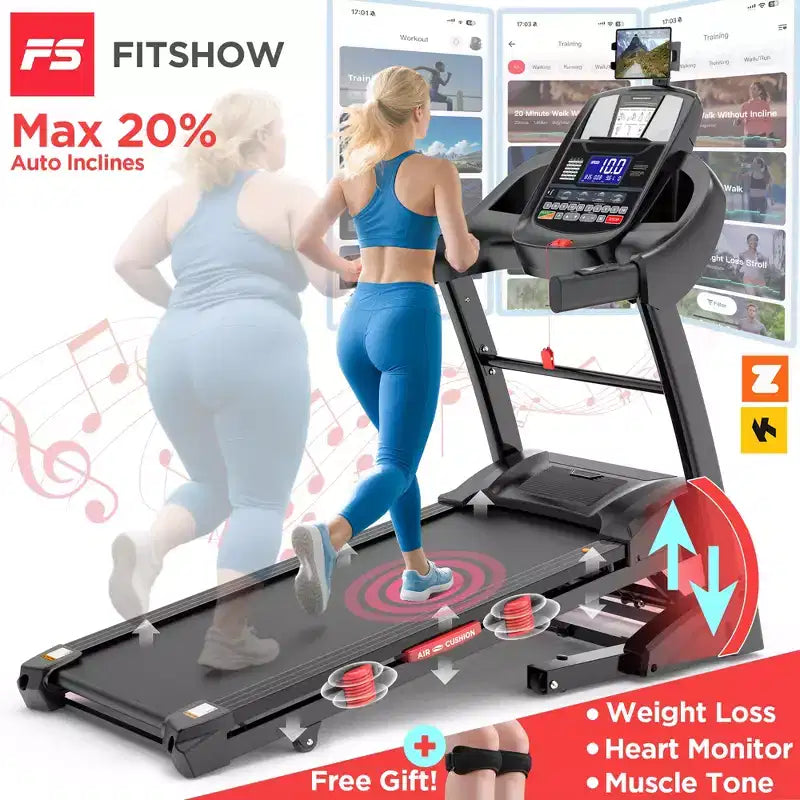 Tapis de course pliable Famistar avec inclinaison automatique à 20 niveaux, 1-20 km/h, bande de roulement 7 couches, capacité de 145 kg pour le fitness à domicile