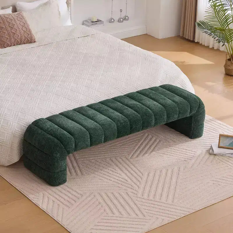 Okak Banc de lit sans accoudoirs moderne 69,7" capitonné à canaux, pouf repose-pieds en chenille, banc d'entrée pour salon, chambre
