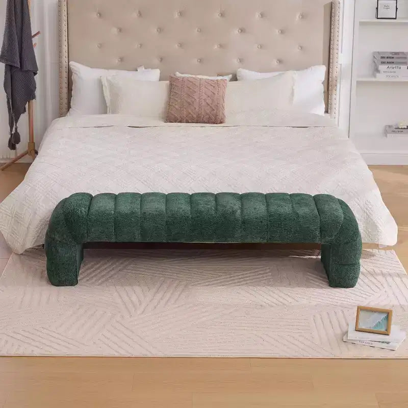 Okak Banc de lit sans accoudoirs moderne 69,7" capitonné à canaux, pouf repose-pieds en chenille, banc d'entrée pour salon, chambre