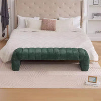 Okak 69.7 Banc de lit moderne sans accoudoirs avec capitonnage cannelé, poufs-ottomans en chenille, banc d'entrée pour salon, chambre à coucher