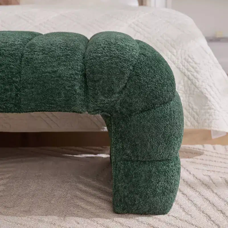 Okak Banc de lit sans accoudoirs moderne 69,7" capitonné à canaux, pouf repose-pieds en chenille, banc d'entrée pour salon, chambre