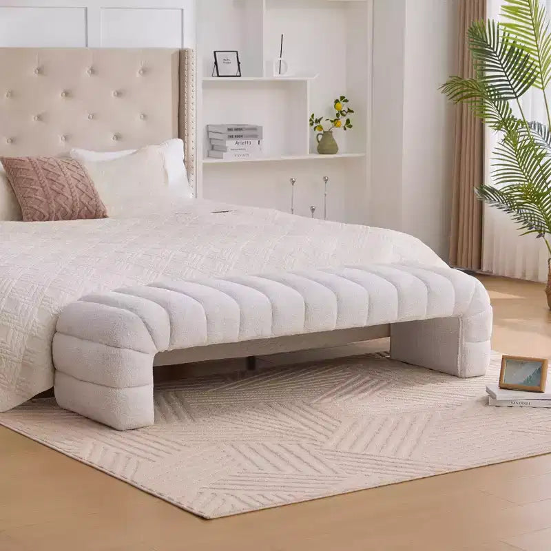Okak Banc de lit sans accoudoirs moderne 69,7" capitonné à canaux, pouf repose-pieds en chenille, banc d'entrée pour salon, chambre