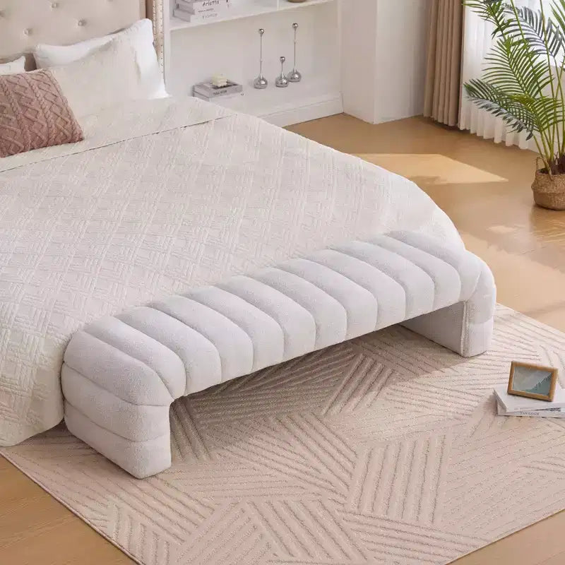Okak Banc de lit sans accoudoirs moderne 69,7" capitonné à canaux, pouf repose-pieds en chenille, banc d'entrée pour salon, chambre