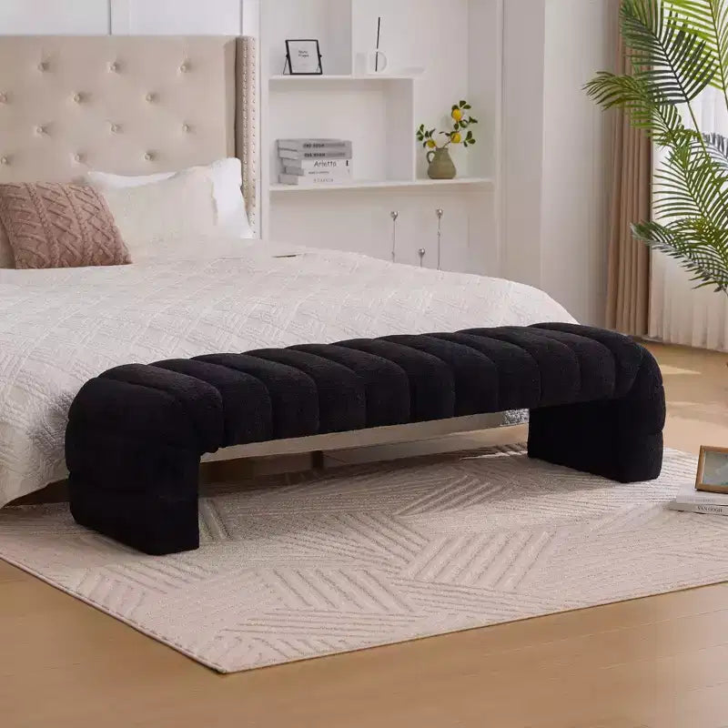 Okak Banc de lit sans accoudoirs moderne 69,7" capitonné à canaux, pouf repose-pieds en chenille, banc d'entrée pour salon, chambre