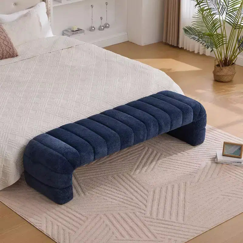 Okak Banc de lit sans accoudoirs moderne 69,7" capitonné à canaux, pouf repose-pieds en chenille, banc d'entrée pour salon, chambre