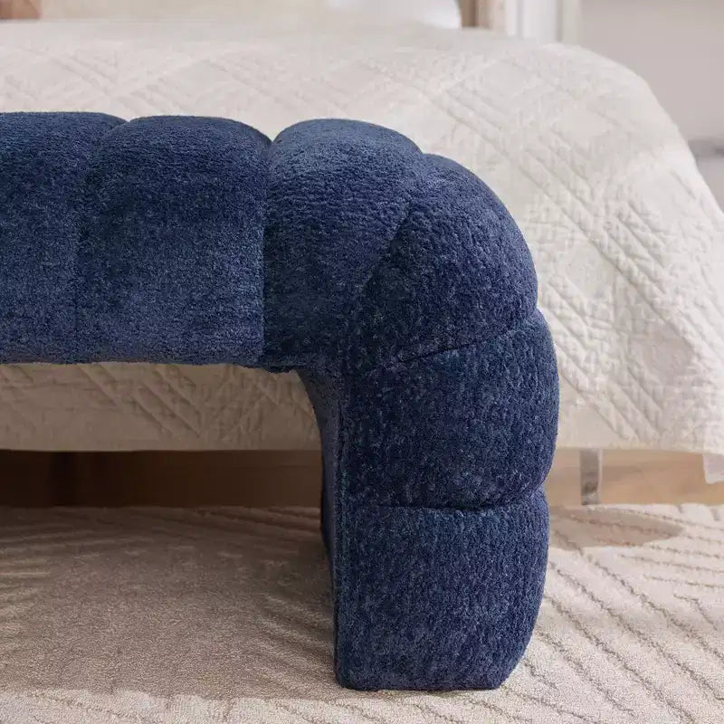 Okak Banc de lit sans accoudoirs moderne 69,7" capitonné à canaux, pouf repose-pieds en chenille, banc d'entrée pour salon, chambre