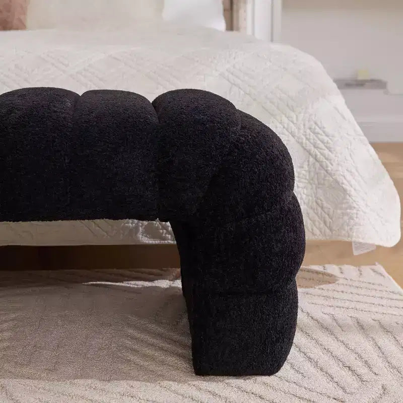 Okak Banc de lit sans accoudoirs moderne 69,7" capitonné à canaux, pouf repose-pieds en chenille, banc d'entrée pour salon, chambre
