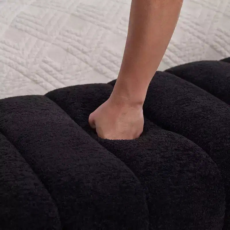 Okak Banc de lit sans accoudoirs moderne 69,7" capitonné à canaux, pouf repose-pieds en chenille, banc d'entrée pour salon, chambre