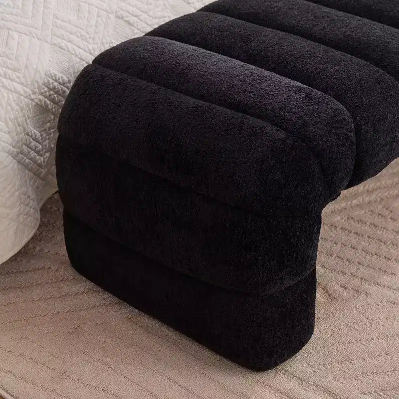 Okak Banc de lit sans accoudoirs moderne 69,7" capitonné à canaux, pouf repose-pieds en chenille, banc d'entrée pour salon, chambre