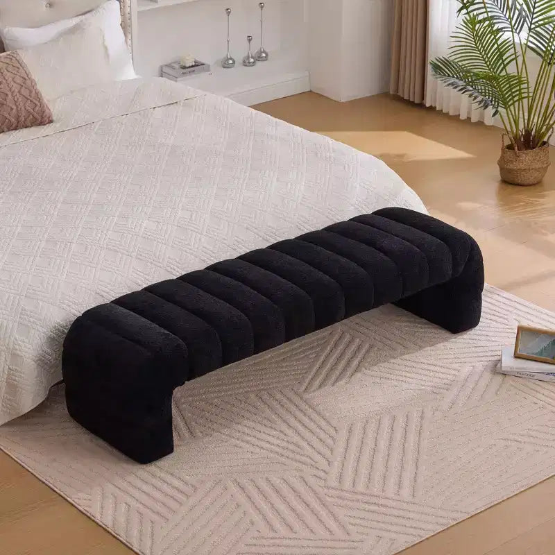 Okak Banc de lit sans accoudoirs moderne 69,7" capitonné à canaux, pouf repose-pieds en chenille, banc d'entrée pour salon, chambre