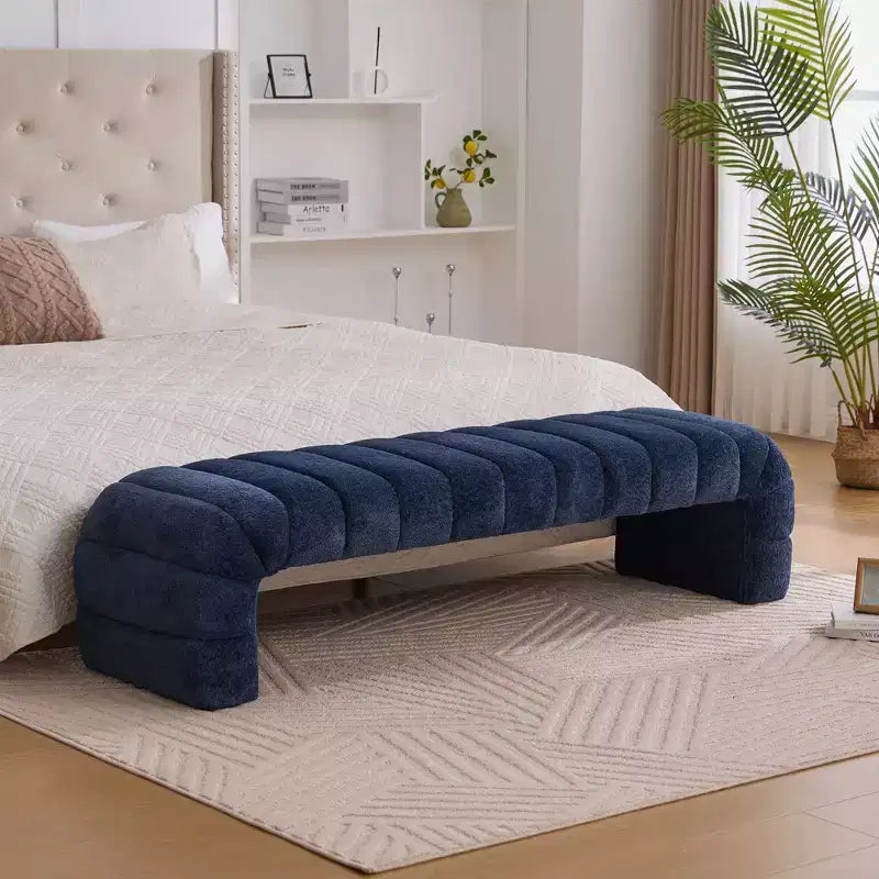 Okak Banc de lit sans accoudoirs moderne 69,7" capitonné à canaux, pouf repose-pieds en chenille, banc d'entrée pour salon, chambre