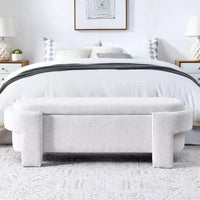 Banc de rangement ottoman ovale Okak avec grand espace de rangement, banc de rangement avec pieds décoratifs en bois et coussins en lin, banc d'entrée