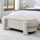 Banc de rangement ottoman ovale Okak avec grand espace de rangement, banc de rangement avec pieds décoratifs en bois et coussins en lin, banc d'entrée