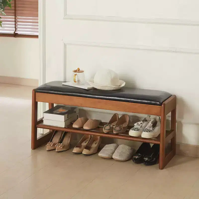 Banc à chaussures de 100 cm avec rangement - Banc d'entrée à 2 niveaux avec coussin en PU, organiseur d'entrée peu encombrant