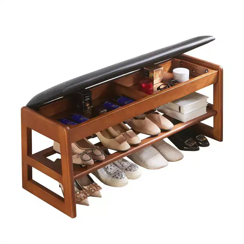 Banc range-chaussures 40 pouces avec rangement - banc d'entrée 2 niveaux avec coussin PU, organiseur d'entrée gain de place